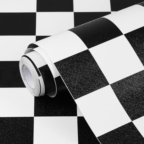 Qianglive Black and White Contact Paper Mosaic Checkered Peel and Stick Wallpaper Lattice Self Adhesive Waterproof Vinyl Roll for Bathroom Kitchen Backsplash Cabinets Shelf Liners Drawers 17.3x80