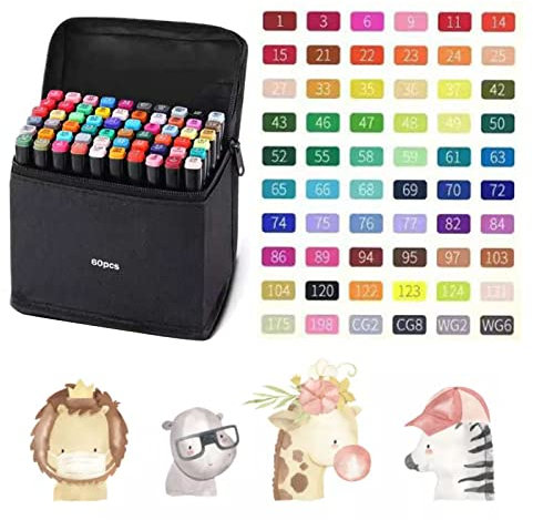 Fyearfly Tragbare Farbige Marker Set, 60 Stück Permanent Kunstmarker,Marker Stifte Mit Doppelter Spitzen Malstifte Mit Tragetasche Zum Zeichnen Skizzieren Anime Und Manga