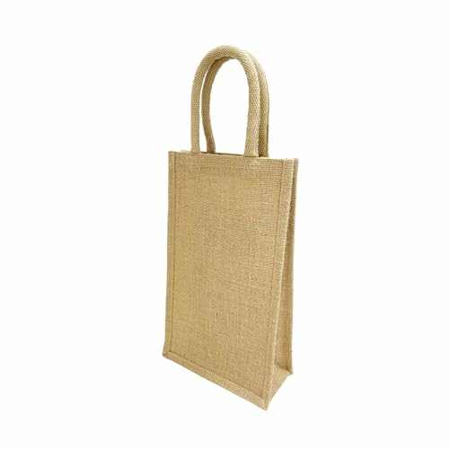 ecoduka® Jute Wine Carrier Bag, Reusable Hessian Bottle Bag | Sustainable Gift Bag for Christmas, Packaging, Eco Gifting (2 Bottle, 1)