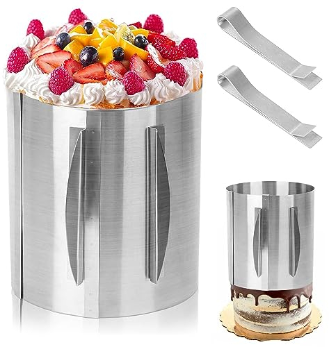 JRUKM Tortenring Verstellbar Hoch 20cm Verstellbar Breite 16-30 cm mit eingravierter Skala und 2er Befestigungsclips Backform hoch für die Einfache Zubereitung von Creme,Schicht und Motivtorten-A