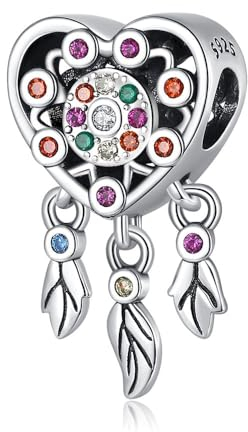 BEEUVIP Damen Color Dream Catcher Charm Anhänger für Armband 925 Sterling Silber Geburtsstein Charms Beads passend für Armband
