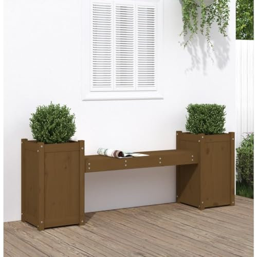 INLIFE Banc de jardin avec pots de fleurs - Marron miel - 180 x 36 x 63 cm - En bois massif - 24,2 kg - 825166