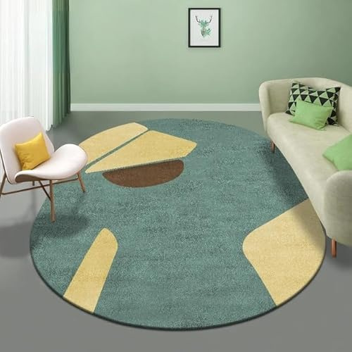 Teppich Oval Kurzflor Modern Design rutschfest Waschbar Teppiche Mode grün gelb Schlafzimmerteppich, weich, oval, rutschfest Oval 120X170CM