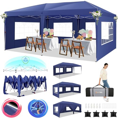 HOTEEL Faltpavillon 3x6 Pavillon Wasserdicht Stabil Mit 8 windresistenten Stangen, Partyzelt Faltbar 3x6m Faltzelt Mit 6 Seitenwänden, Einfacher Aufbau für Hochzeiten,Gewerbe, UV50+ Schutz, Dunkelblau