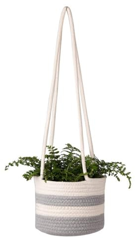 Zillary Macetas Colgantes, Canasta Plantas con Cuerda, Algodón Tejida Jardinera, Macetero Colgante de Paja, Maceta Paja, para Flores, Plantas, Decoración de Interiores y Exteriores, 21 * 16 cm