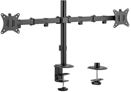 pro.tec Monitorhalterung 2 Monitore Dual-Monitorhalterung Seljord bis 32 Zoll Monitor Arm VESA 75/100 Tragarme Bildschirmhalterung neigbar schwenkbar drehbar Tischhalterung Schwarz