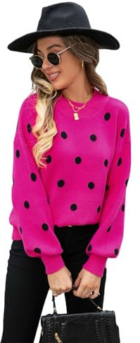 HEYPORK Damen Herbst Winter Warm Bequem Pullover Casual Mode Strickjacke Strickpullover Frauen Pullover Strickwaren Polka Dot Pullover(Rot-1, XL)