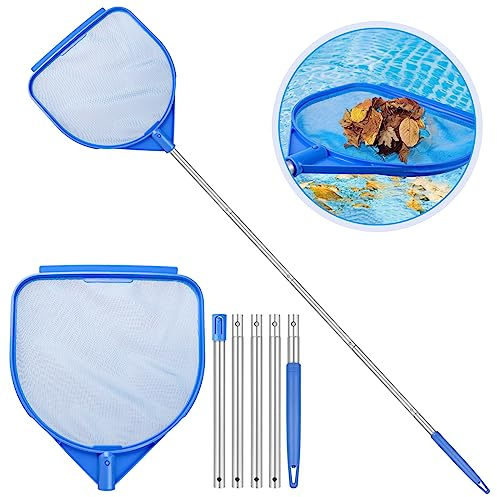 Huarsion Pool Kescher, Poolkescher Feinmaschig Kescher Pool Reinigungsset Laubkescher mit Alu Teleskopstange Pool Zubehör Pool Skimmer Kescher für Pool, Teich, Brunnen, Spas, Whirlpools