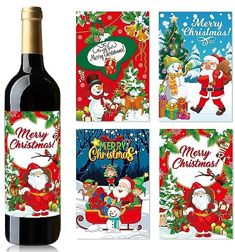 Christmas Wine Bottle Labels - 8Pcs Merry Christmas Personalised Wine Bottle Labels Stickers, Self-Adhesive Xmas Funny Wine Labels for Wine Bottle Decorations,Funny Christmas Secret Santa Gifts