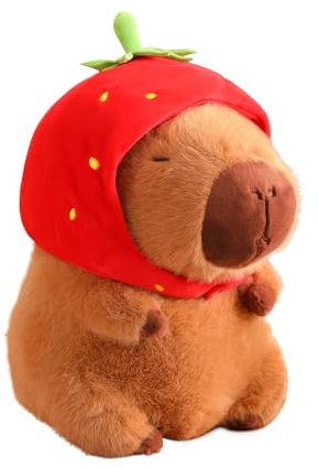Peluche de Capybara, Peluche de Capybara para niños, Capybara con Sombrero Rojo de Fresa, Peluche de Capybara de Regalo, Peluche de Capybara para niñas y niños (23 cm)