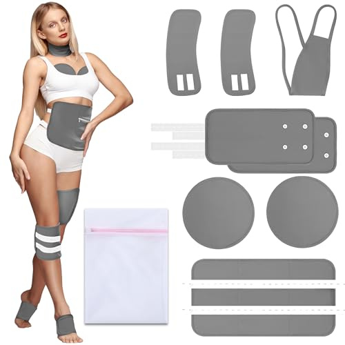 9 Stück Rizinusöl-Packung, wiederverwendbare Rizinusöl-Packung, Bio-Baumwolle, für Hals, Brust, Taille, Rücken, Knie und Füße, verstellbare elastische Riemen, Rizinusöl-Wickel mit Wäschesack,