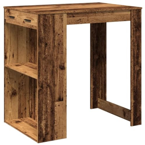 vidaXL Bartisch, Stehtisch mit 2 Ablagen Schublade, Tresentisch für Küche Wohnzimmer Essbereich, Küchentisch Bistrotisch, Altholz-Optik Holzwerkstoff