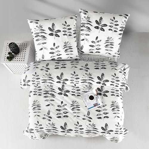ZIRVEHOME Bettwäsche 155x220 cm. 2teilig Weiß Bettbezug Schwarze Blattmuster, Hafsa