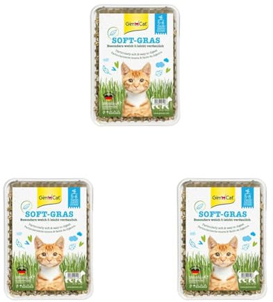 GimCat Soft-Gras - Zartes und vitaminreiches Katzengras mit schneller Aufzucht in nur 5 bis 8 Tagen - 1 Schale (1 x 100 g) (Packung mit 3)