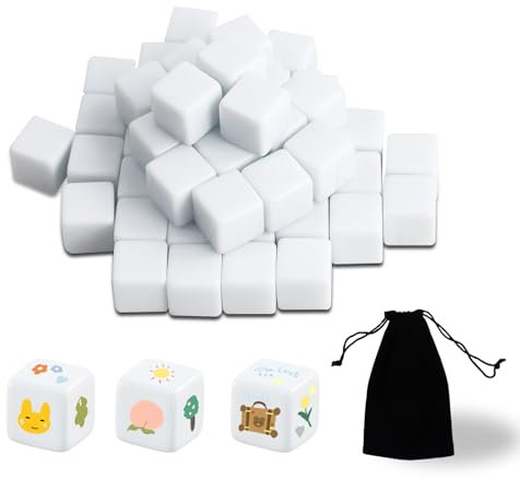 QUTHZZHY Weiß Würfel Blanko 50pcs, Weiß Würfel 16mm, Blanko Acrylwürfel 6-Seitiger, DIY-Aufkleber Würfel Blanko für das Malen, Würfel mit Einstecktaschen für Brettspiele, Lernen, Basteln, Partyspaß