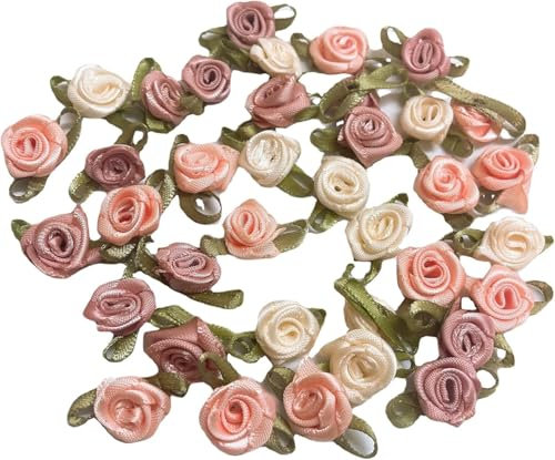 100 Stück 15 mm Mini-Rosen Blumen Satinband Schleifen Applikationen DIY Nähen Handwerk Zubehör Hochzeit Braut Geschenk Dekoration Mehrfarbig