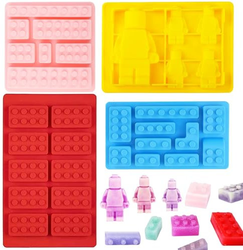 KOOKZ Bausteine Silikonform Roboter 4er Set Pralinenform Silikon, Antihaft Schokoladenform Fondantformen für Gelee, Kuchen Deko, Süßigkeitenform, Silikonformen zum Backen und Eiswürfelmachen