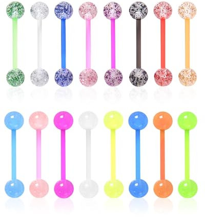 GAJUS Jeu de broches de langue 16 pièces, en acier chirurgical, broches de langue, tiges de broches de langue, boules assorties, jeu d'haltères, en acier chirurgical, plastique et boules assorties