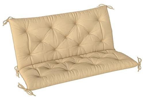 Outsunny 2 Seater Bench Pad, Garden Chair Cushion with Back and Ties for Indoor and Outdoor Use, 98 x 100 cm, Khaki