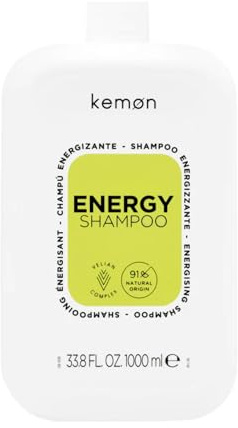 Kemon - Energy-Shampoo, 1000 ml, auf Basis von Ginseng und Koffein, reinigt sanft und entfernt Verunreinigungen, fördert gesundes und kräftiges Wachstum