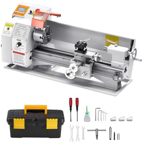 VEVOR Tornio per Metalli Legno, 220 x 450 mm, Tornio di Precisione da Banco per Metalli, Avanzamento Automatico, Variabile Velocità 2500 Giri al Minuto, Motore Senza Spazzole 1250 W