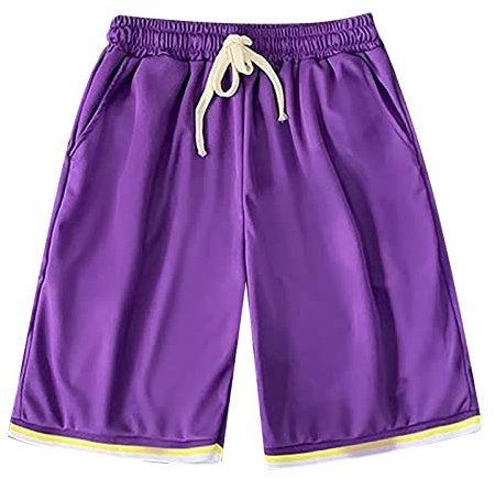 Pantaloncini da uomo, vestibilità larga, traspiranti, ad asciugatura rapida, per sport, basket, vita elasticizzata, con tasche e coulisse, per palestra, allenamento, corsa, Viola, M