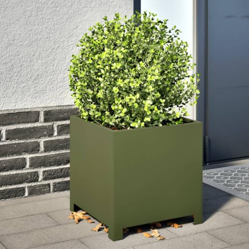 ZQQLVOO Pot de fleurs vert olive - Pour l'extérieur - Pour terrasse - 40 x 40 x 40 cm - Acier