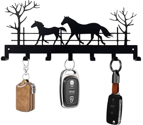 GOSLYLY Schlüsselhalter aus Metall, Schlüsselbrett mit 7Haken, Schlüssel Organizer Wand Schwarz, Schlüsselhalter für Wandhaken Dekor, key holder, Multifunktionshaken für Flur, Büro, Küche, (Pferd)