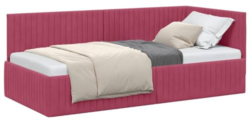 vidaXL Eckbettgestell mit Kopfteil Weinrot 90 cm x 200 cm Samt