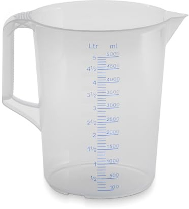 blizz-z Messkanne mit 5.000 ml Fassungsvermögen - Messbecher - 1 Stück | Praktische Messkanne mit blauer Skalierung in Liter & Milliliter - stabil, transparent, geschlossener Griff - Made in Germany