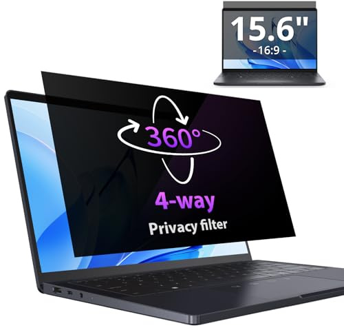 IPROKKO 360° Laptop Privacy Screen Protector 15.6 Inch for Hp/Dell/Acer/Lenovo/ThinkPad/Samsung/Asus/Sony, 16:9 Aspect 4-Way Laptop Privacy Shield, Anti Blue Light Glare 15.6in Laptop Privacy Filter