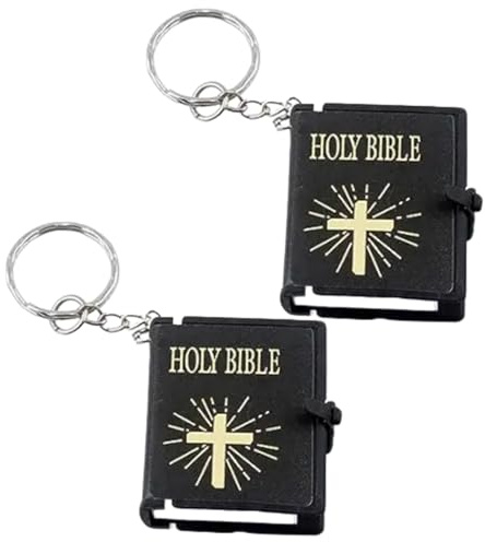 Wpppan 2 schwarze Bibel-Schlüsselanhänger, heiliger Anhänger, Zubehör, englisches Mini-Kreuz, Auto-Schlüsselanhänger, Kreuz-Schlüsselanhänger, Taschenanhänger, Kleidung, Schuhe und Schmuck