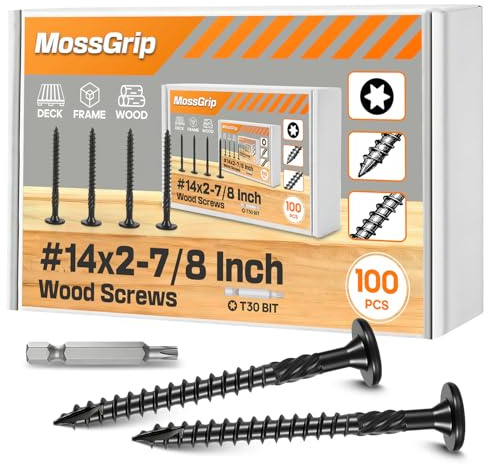 #14 x 2-7/8 Lag Screws 100Pcs - Structural Screw for Outdoor Wood, Furniture, Deck & Framing, Black Wood Screws, Rust Resistant, Includes T30 Star Bit