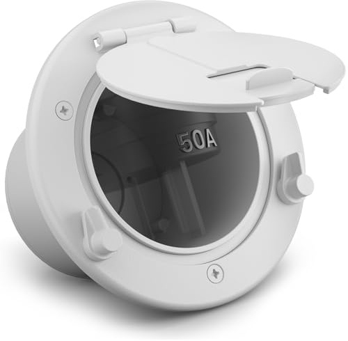 Safoner Cache-cordon d'alimentation en aluminium, trappe de câble électrique, accepte des prises jusqu'à 50 A, accessoires indispensables pour remorque de voyage - Blanc