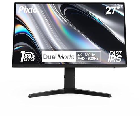 Pixio PX27U Prime Neo 27 inch Dual Mode UHD 4K 160Hz/FHD 1920x1080p 320Hz Fast IPS Panel 1ms GTG Response Time Gaming Monitor with Adaptive Sync HDR and Fully Adjustable Stand