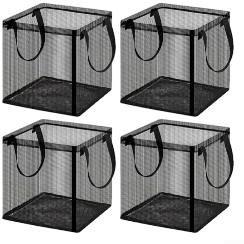 Allthingstore 4 Stück Netz-Wasserpflanzkörbe, Teich-Pflanztöpfe mit Griffen für Seerosen, Lotusblumen, Wurzelschutz, Garten-Wachstumsbeutel (quadratisch)