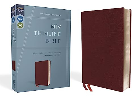 NIV, Thinline Bible, Bonded Leather, Burgundy, Red Letter, Comfort Print