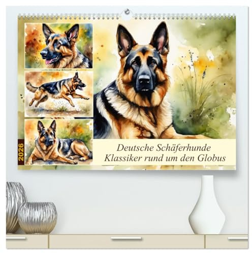 Deutsche Schäferhunde - Klassiker rund um den Globus (hochwertiger Premium Wandkalender 2026 DIN A2 quer), Kunstdruck in Hochglanz: Freund und Helfer des Menschen (CALVENDO Tiere)