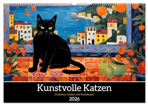 Kunstvolle Katzen (Wandkalender 2026 DIN A2 quer), CALVENDO Monatskalender: Kalender mit kunstvoll gestalteten Katzen (CALVENDO Tiere)