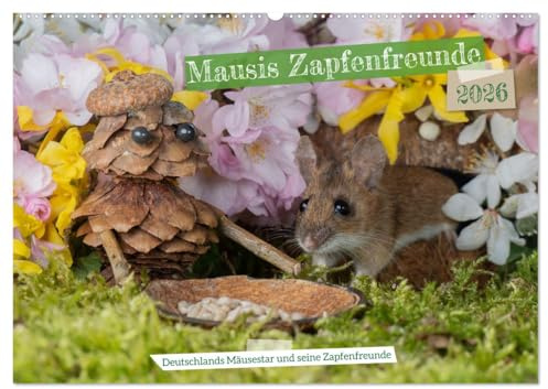 Mausis Zapfenfreunde (Wandkalender 2026 DIN A2 quer), CALVENDO Monatskalender: Das süsse Gartenmäuschen Mausi erlebt spannende Abenteuer, mit seinen Freunden, den Zapfenmännchen. (CALVENDO Tiere)