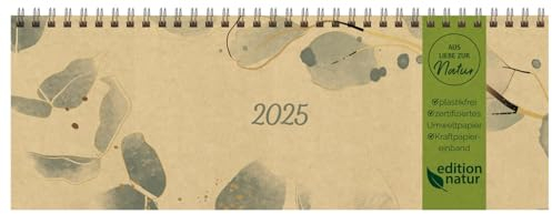 Tischquerkalender Edition Natur Floral 2025: 1 Woche 2 Seiten; Bürokalender; nachhaltiger Tischkalender quer; Format: 29,8 x 10,5 cm
