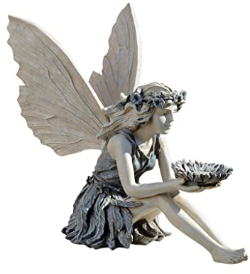 Design Toscano Die Sonnenblumenfee Gartenstatue Vogeltränke, Polyresin, stein, 51 cm