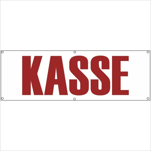 Indigos UG - Plane wasserdicht Gerüstplane - p062 - KASSE - Banner - 200 cm x 67 cm - Baustelle, Garten, Zaun oder Veranstaltung im Sommer - Werbeplane, Werbung