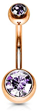 Paula & Fritz® Bauch-nabelpiercing Bananabell Bauch-Piercing Edelstahl Chirurgenstahl 316L roségold Doppelte Kugel Zirkonia GRN04-141058-TZ