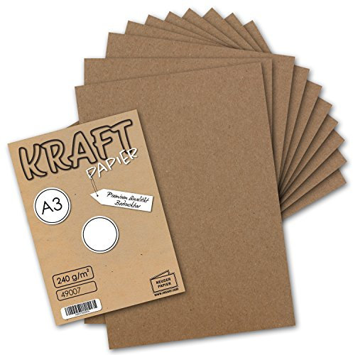 100x Vintage Kraftpapier DIN A3-29,7 x 42 cm - 240g - natur-brauner Recycling-Karton - nachhaltig ökologisch Bastel-Karton Einzel-Karte - UmWelt by GUSTAV NEUSER