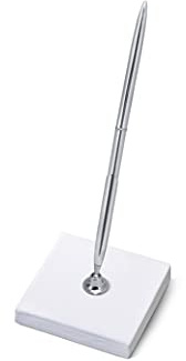 PartyDeco Pen Stand Stifthalter Weiß mit Silber Stift für Einträge Gedenk Gästebuch Grüße Elegant Stift