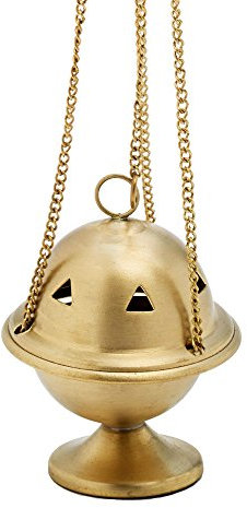 NKlaus Weihrauchschwenker & Weihrauchfass goldfarben matt – Räuchergefäß aus Messing mit 33cm Kette – Traditioneller Weihrauchhalter 8 x 6,5 cm für Kirche, Rituale & Zuhause 7530