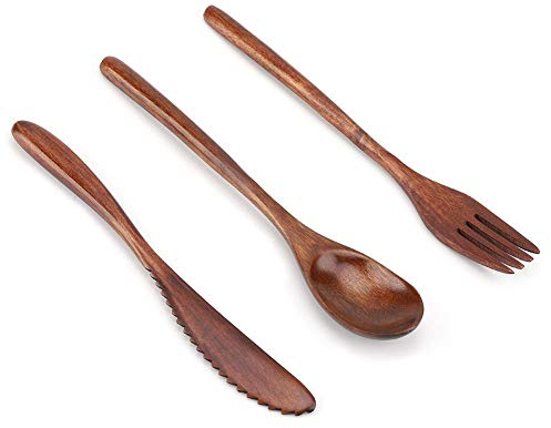Japanische Naturholz Geschirr Sets Wiederverwendbare Reisegesteck Set Besteck Set Geschirr Gabel MEHRWEG VERPACKUNG socialme-eu(Messer & Gabel & Löffel nur)