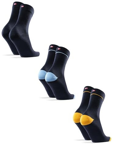 DANISH ENDURANCE 3 Paar Premium Merinowolle Socken, Businesssocken, Warme Wollsocken, Anti-Blasen, Atmungsaktiv, für Herren & Damen, 1xmarineblau, 1xmarineblau/gelb, 1xmarineblau/hellblau, 39-42