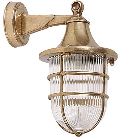 Licht-Erlebnisse Außen Wandleuchte Echt-Messing wertig EU IP64 E27 H:27cm rostfrei Schiffslampe antik Wandlampe Außenleuchte Außenlampe maritim Hof Garten